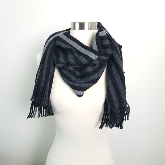 Fraas Wool Black Gray Stripe Knit Scarf - Picture 1 of 7